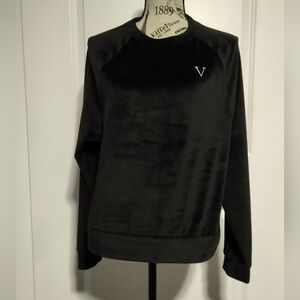 BRAND NEW Victoria's Secret Black Velour Sweatshirt with V Logo